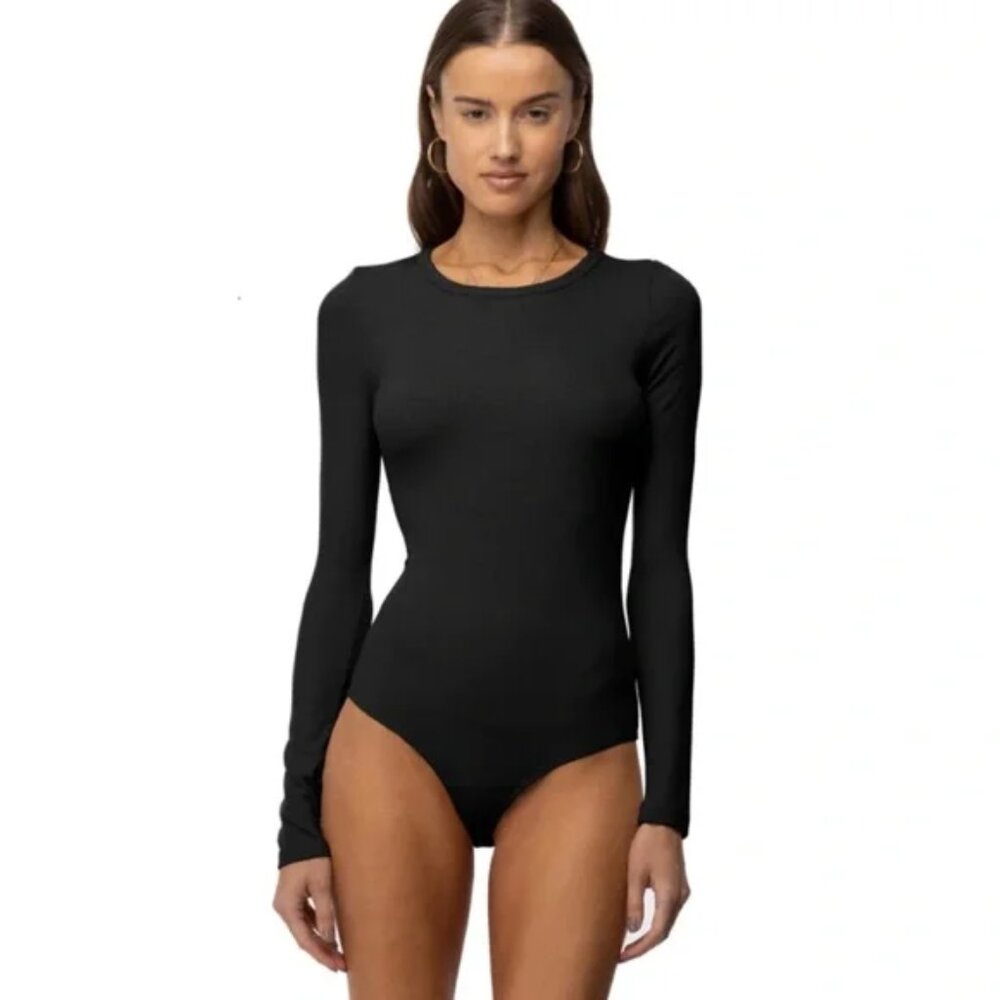 Betro Simone Black Long Sleeve Ribbed Bodysuit - Elevated Essentials - Large